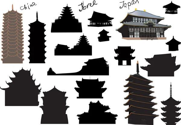 Pagoda silhouettes collection — Stock Vector