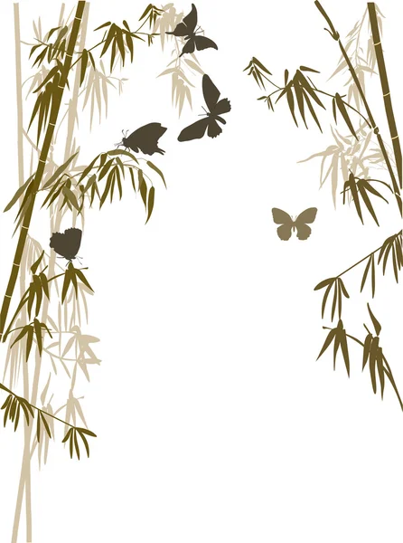 Plantas de bambú y mariposas — Vector de stock