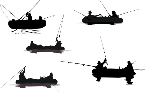 Vissers en boten silhouetten — Stockvector