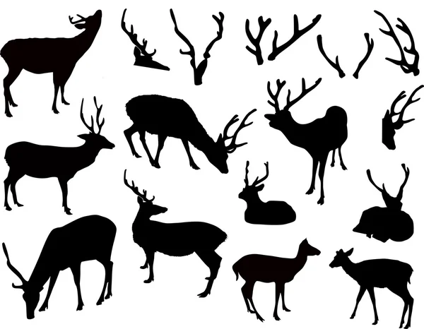鹿和鹿角剪影 — 图库矢量图片