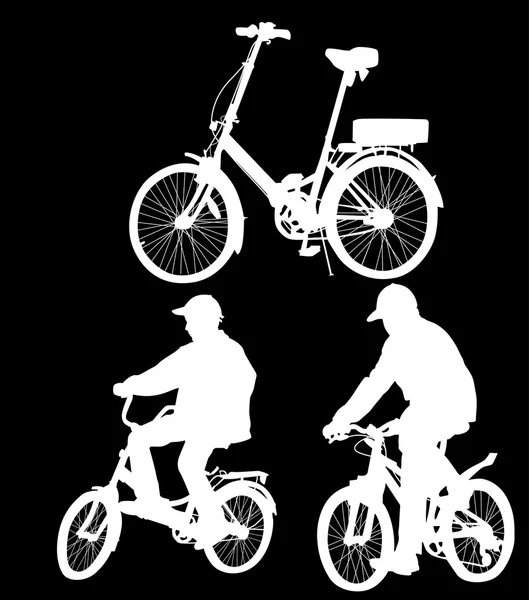 Siluetas de ciclistas blancos — Vector de stock