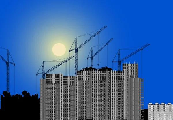 House building and cranes — Stock Vector