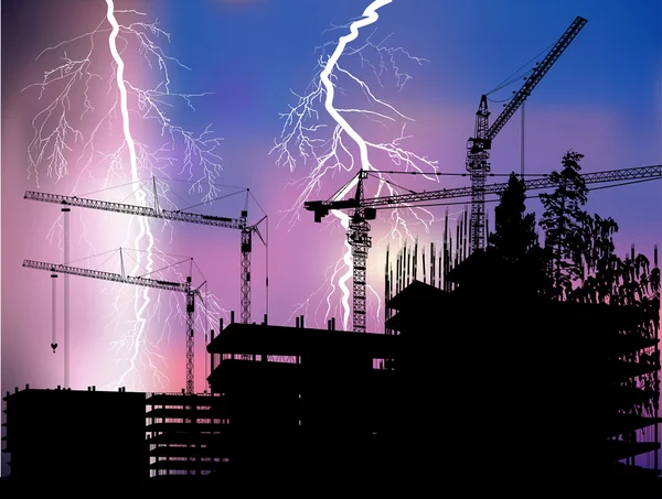 House building under lightnings — Stock Vector