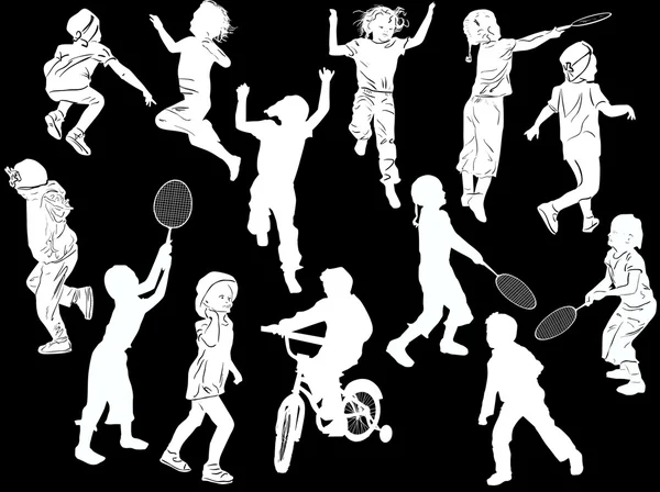 Playing children silhouettes — Stock Vector