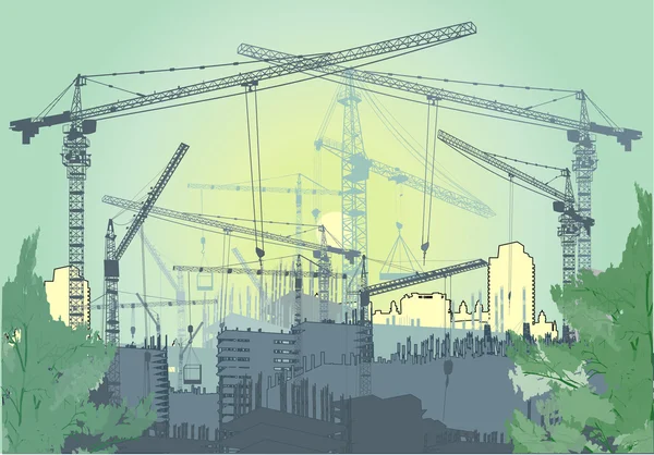 House building and cranes — Stock Vector