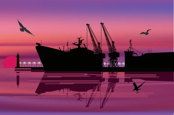 Průmyslové loď v přístavu — Stockový vektor