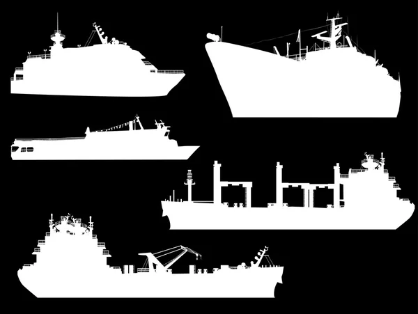 Silhuetas de navios brancos — Vetor de Stock