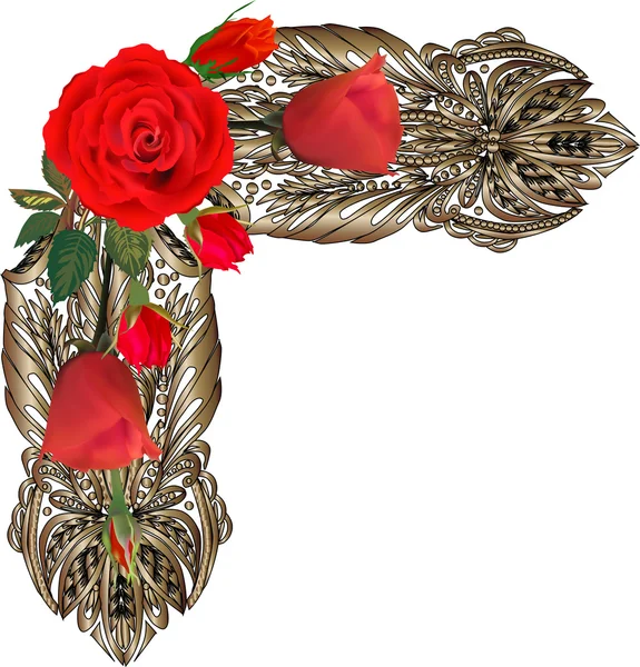 Canto decorado de flores de rosas — Vetor de Stock