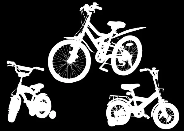 Blanc bicyclettes silhouettes — Image vectorielle