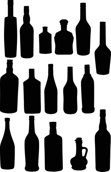Silhuetas de garrafas pretas — Vetor de Stock