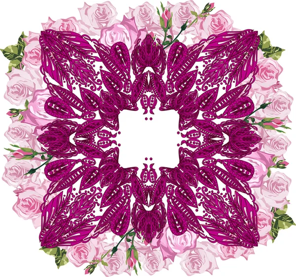 Flores de rosas y decoración cuadrada — Vector de stock