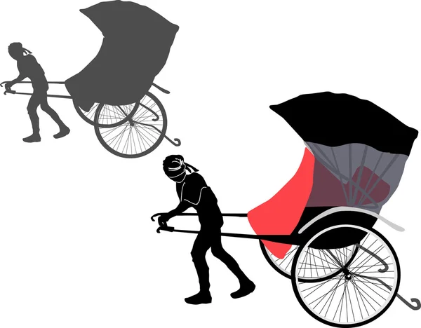 Rickshaw silhouette et ombre — Image vectorielle