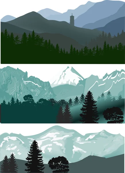 Three landscapes with mountaines — Stock Vector