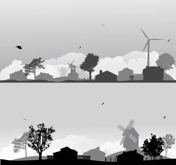 Arbres gris et villages — Image vectorielle