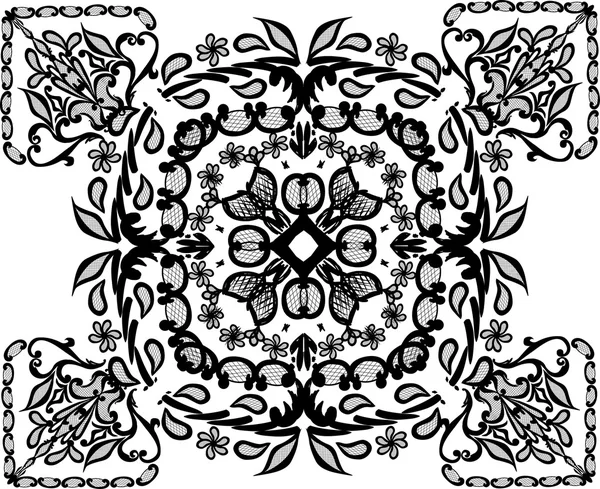 Decoração floral simétrica preta — Vetor de Stock