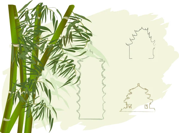 Bambú verde y pagoda — Archivo Imágenes Vectoriales