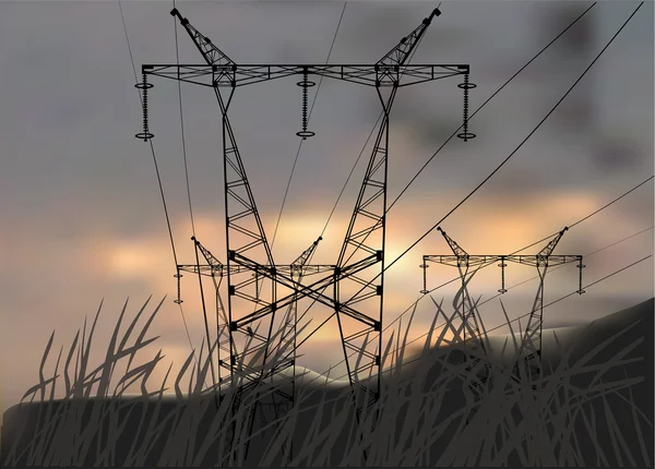 Elektrische torens in veld — Stockvector