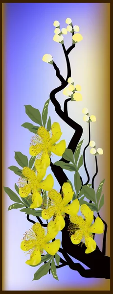 Tree branch and yellow flowers — Stock Vector