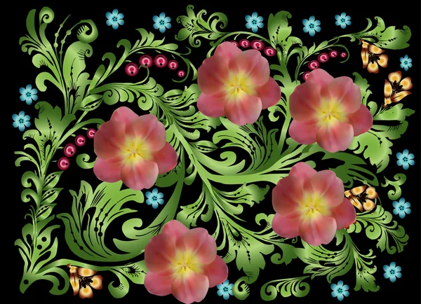 Ornement vert avec des fleurs — Image vectorielle