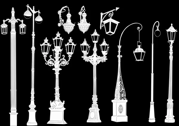 Силуэты уличных фонарей — стоковый вектор