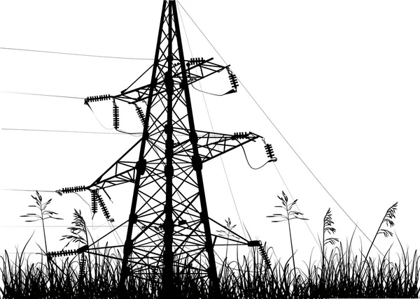 Elektrische pyloon in gras — Stockvector