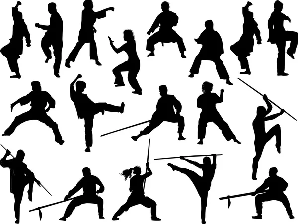 Différentes silhouettes de combattants — Image vectorielle