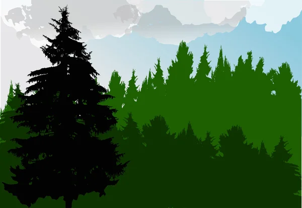 森林和多云的天空 — 图库矢量图片