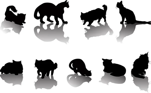 Gatos negros con sombras — Vector de stock