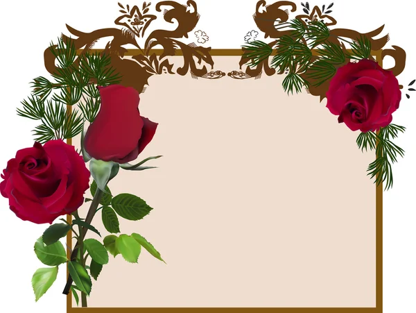 Roses in brown frame — Stock Vector