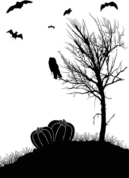 Tree and bats silhouettes — Stock Vector