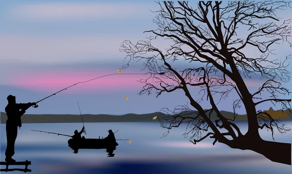 Pêcheurs et grand arbre — Image vectorielle