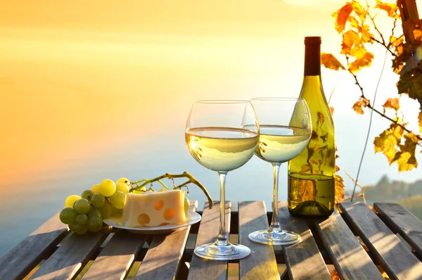 Wijn, kaas en druiven — Stockfoto