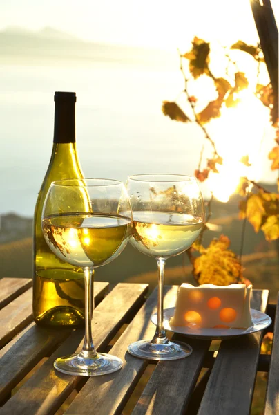 Wein gegen Weinberge in Lavaux — Stockfoto