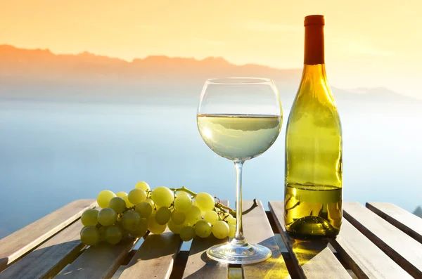 Vino y uvas frente al lago de Ginebra — Foto de Stock