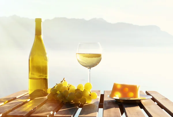 Vinho e uvas contra o lago de Genebra — Fotografia de Stock