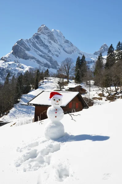 Muñeco de nieve contra panorama alpino —  Fotos de Stock