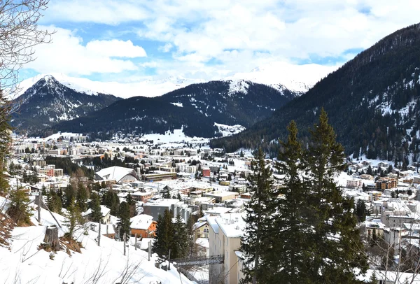 Vista de invierno de Davos, famosa estación de esquí suiza —  Fotos de Stock