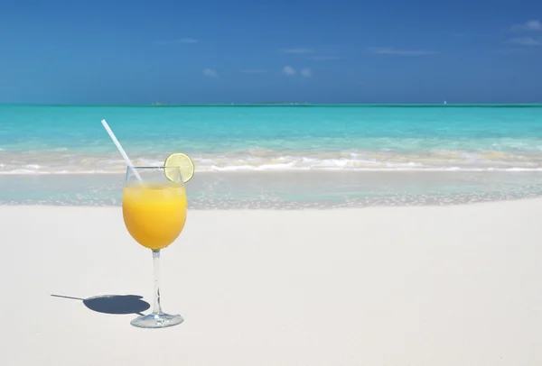 Sumo de laranja na praia. Grande Exuma, Bahamas — Fotografia de Stock