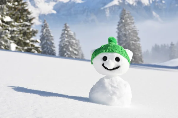 Örgü şapkalı kardan adam — Stok fotoğraf