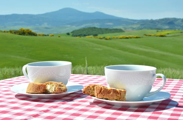 Dva šálky na kávu a cantuccini — Stock fotografie