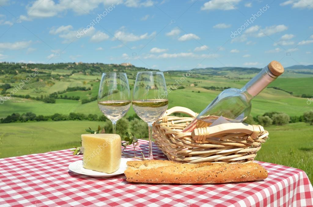 White wine, cheese and bread — Stock Photo © happyalex 74614645