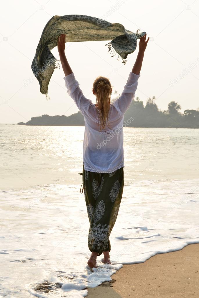 Young woman on South Goa beach — Stock Photo © happyalex #78552524