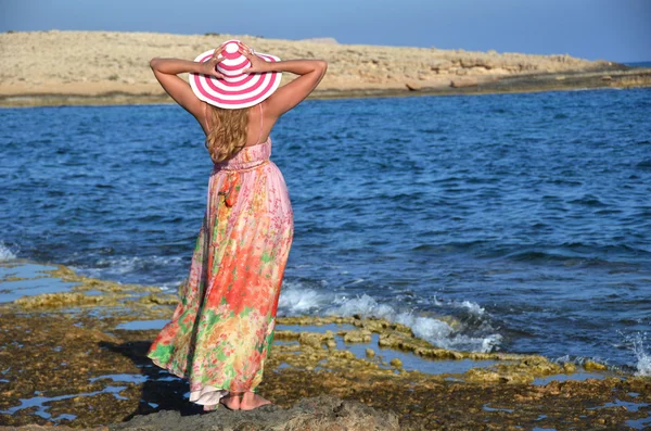 Girl on the rock, Cyprus — Stock Photo, Image