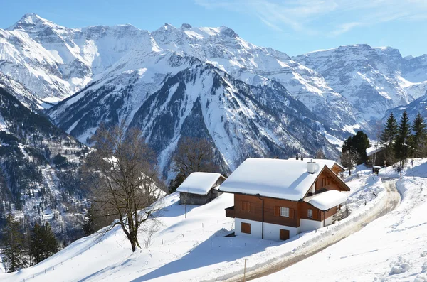 Braunwald, Švýcarsko v zimě — Stock fotografie