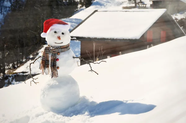 Snowman against Alpine panorama — Stock Photo, Image