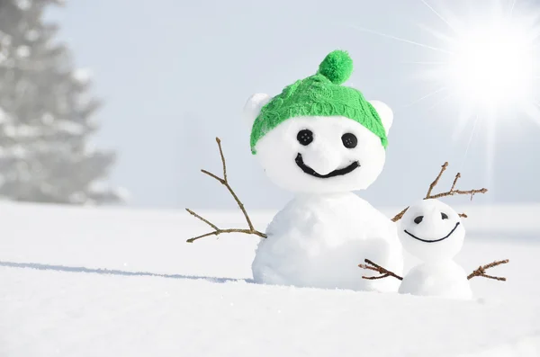 Sneeuwpop tegen Alpine landschap — Stockfoto