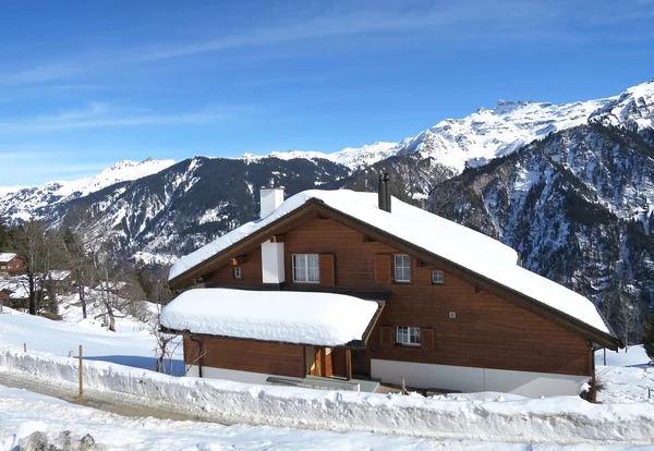 Alpine landschap met houten huis — Stockfoto