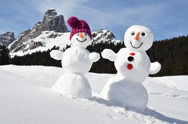 Coppia di simpatici pupazzi di neve — Foto Stock