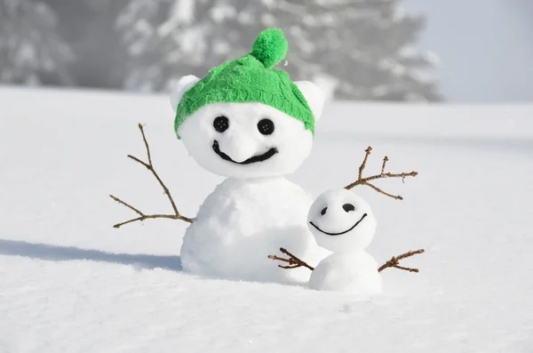 Paire de bonhommes de neige drôles — Photo