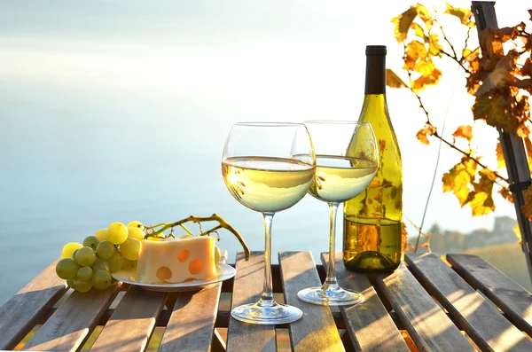 红酒和奶酪对日内瓦湖 — 图库照片